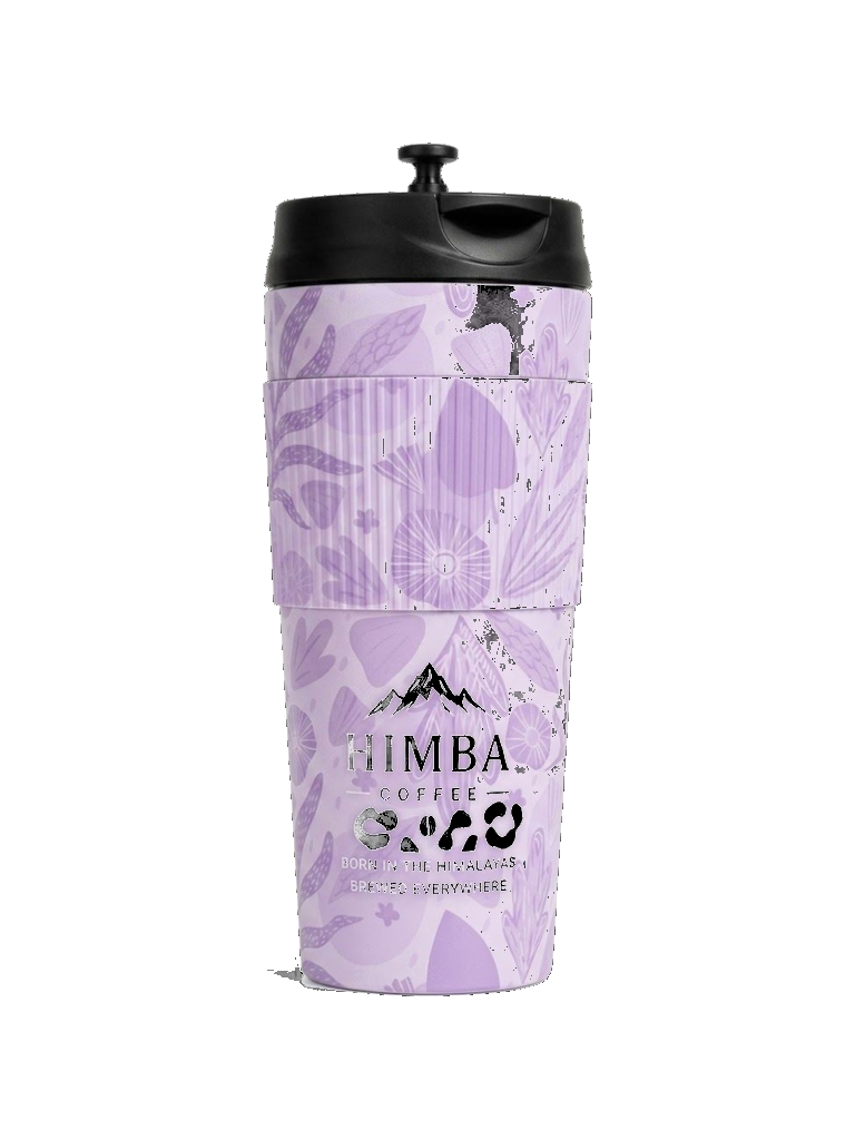Himba Coffee Lavender Botanical French Press travel tumbler — Floral print on soft lavender